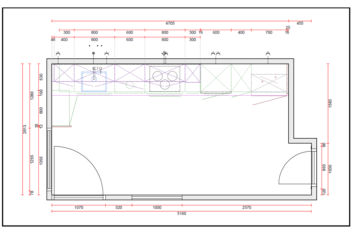 plano de planta en proyecto de diseño de cocina